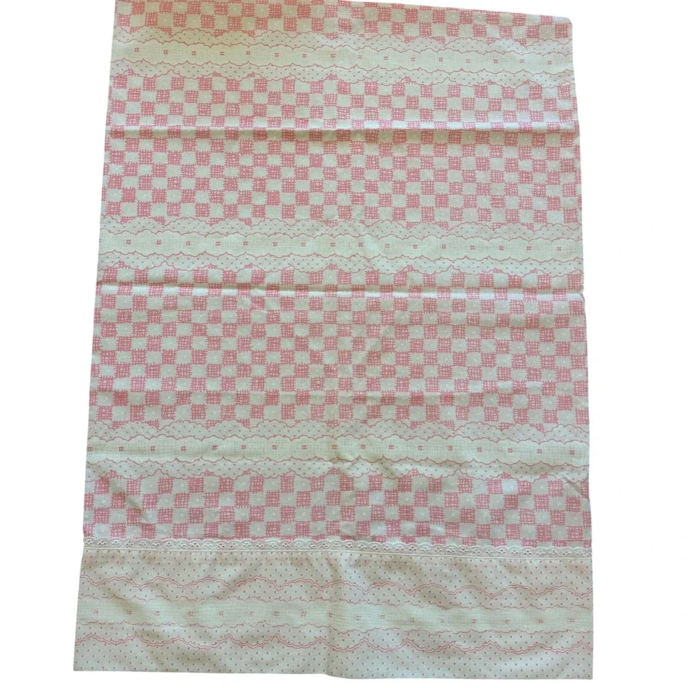VTG Utica J.P. Stevens Pink Gingham Full Sheet Set Lace eyelet Cottagecore Retro